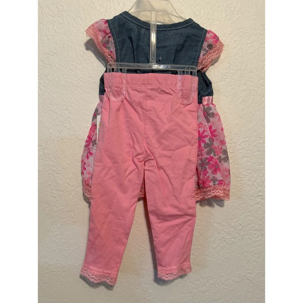DDG‎ Darlings Baby Girls 18M Denim Floral Dress and Pink Leggings Outfit Set